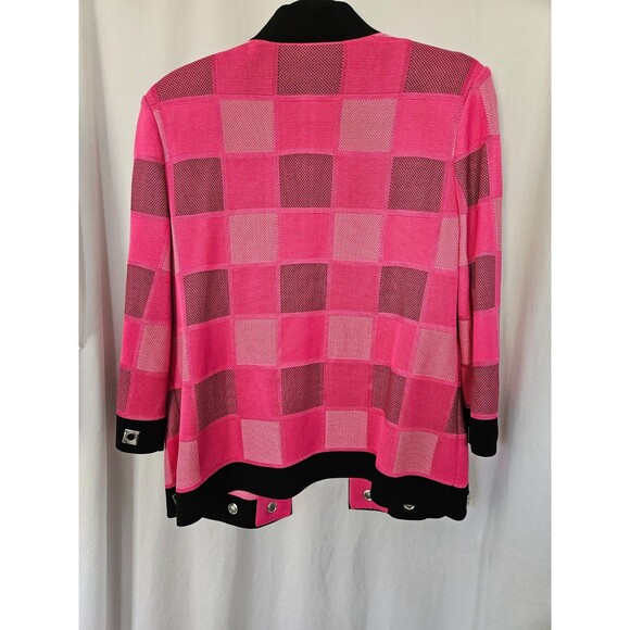 Vtg Ming Wang Color Block Pink Black Knit Cardigan Sweater Mandarin 3/4 Sleeve L - Picture 5 of 8